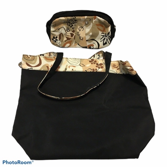 NWOT Borghese Tote with matching makeup bag black - Picture 1 of 7